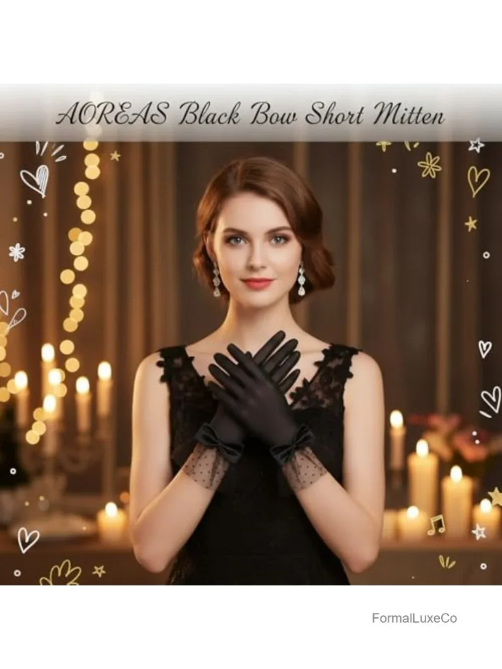 Sheer Lace Gloves with Bow Short Mittens Wedding Tea Party Accessories
